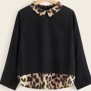 SHEIN Leopard Zip Back Blouse